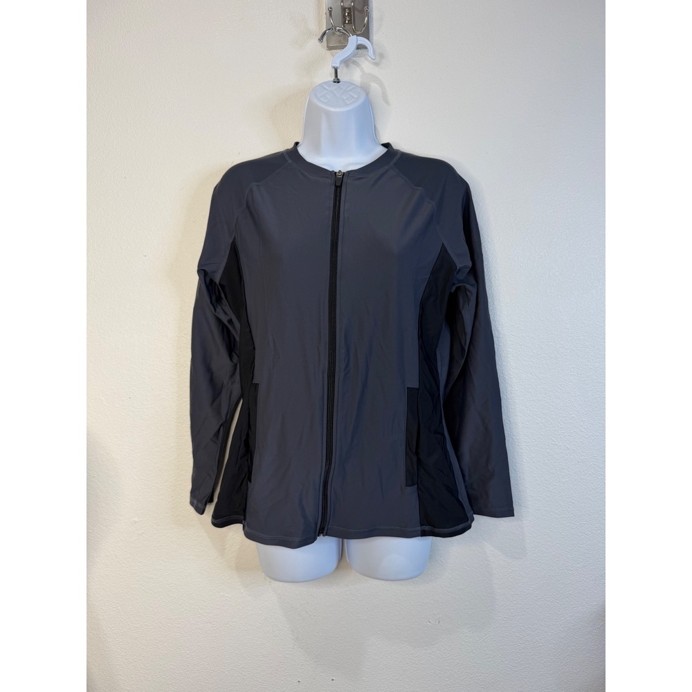 Halcurt Womens Rash Guard Long Sleeve Full Zip UPF 50+ Swim Shirt Gray Black M